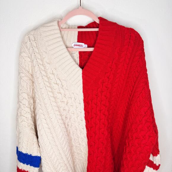 Charles Jeffrey Loverboy Off White Red College Cricket Cable Knit Wool Sweater - Picture 5 of 15
